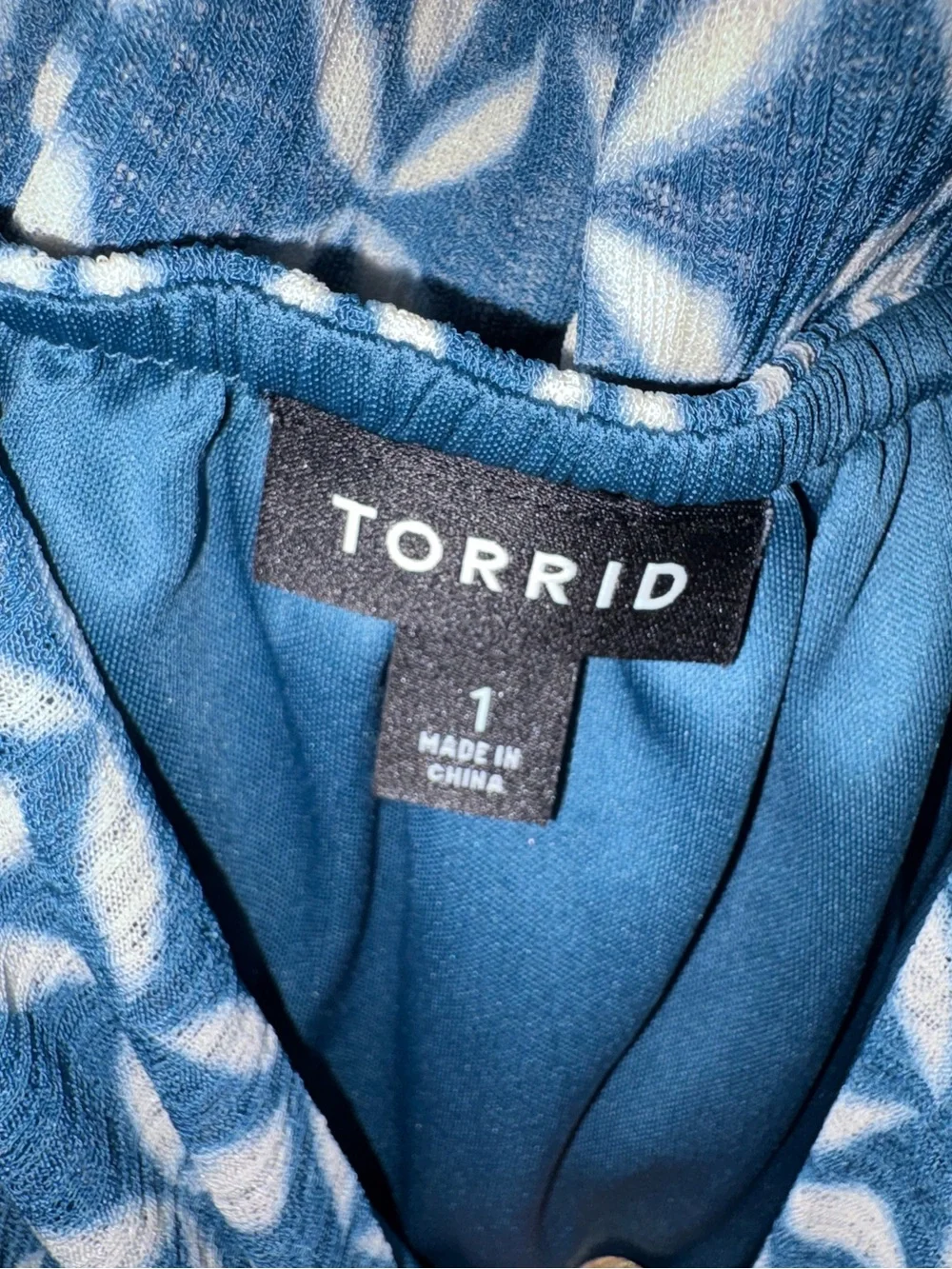 torrid Blue and White Printed Dress with Elastic Neckline - Picture 3 of 4